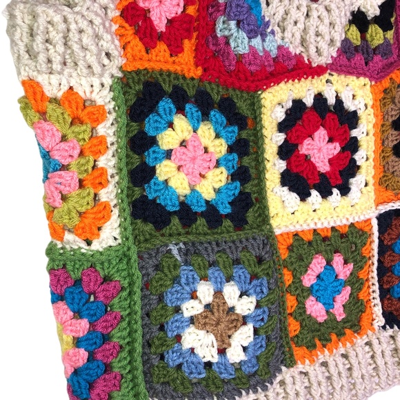 Multicolor Patchwork Oversized Chunky Crochet Pullover Sweater Vest - Picture 15 of 15